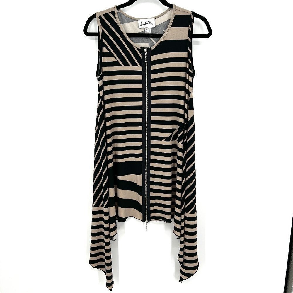 JOSEPH RIBKOFF Black Brown Full Zip Lightweight Shark Bite Hem Shift Dress 8